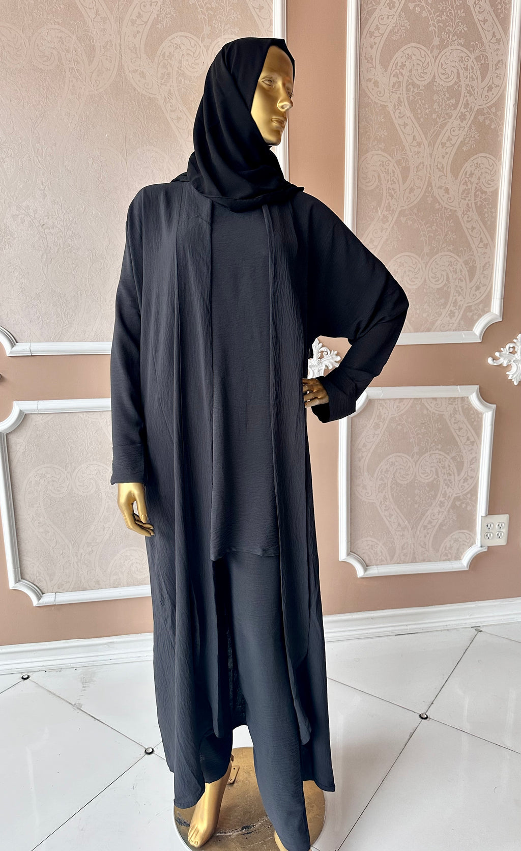 Casual 4-Piece Abaya Set- BLACK