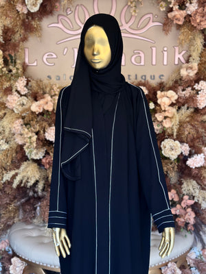 Black and White lined Abaya with Matching Hijab