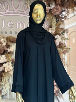 Black Rhinestone Abaya with Matching Hijab