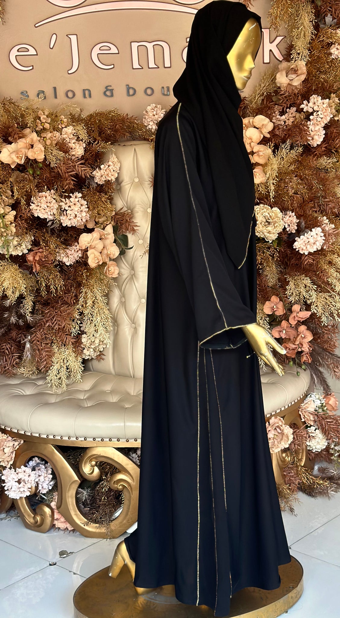 Rose-gold Rhinestone Abaya with matching Hijab